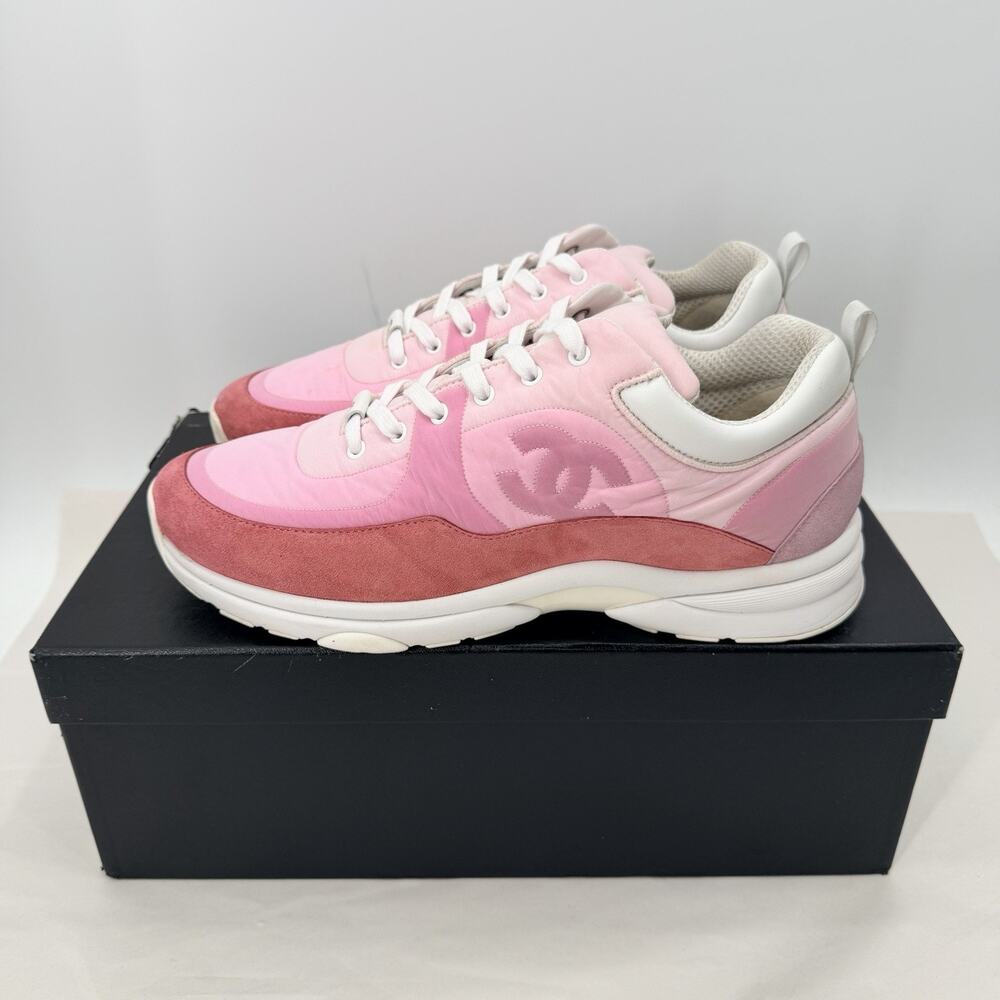 Chanel Pink Suede Calfskin & Nylon Sneakers G37137 Y55131 SIZE 46 US 13 MENS